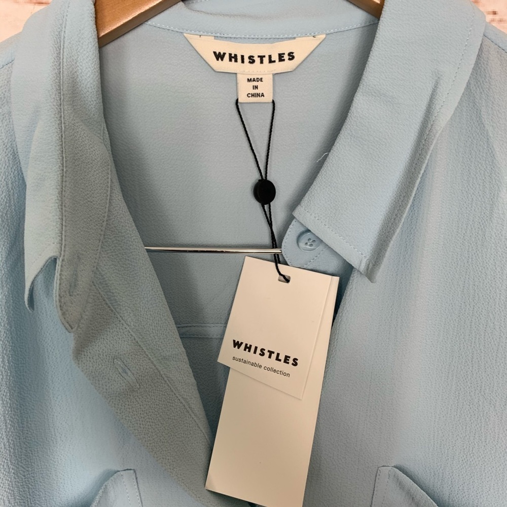 Whistles Textured Short Sleeve Blue Blouse - Picture 6 of 9